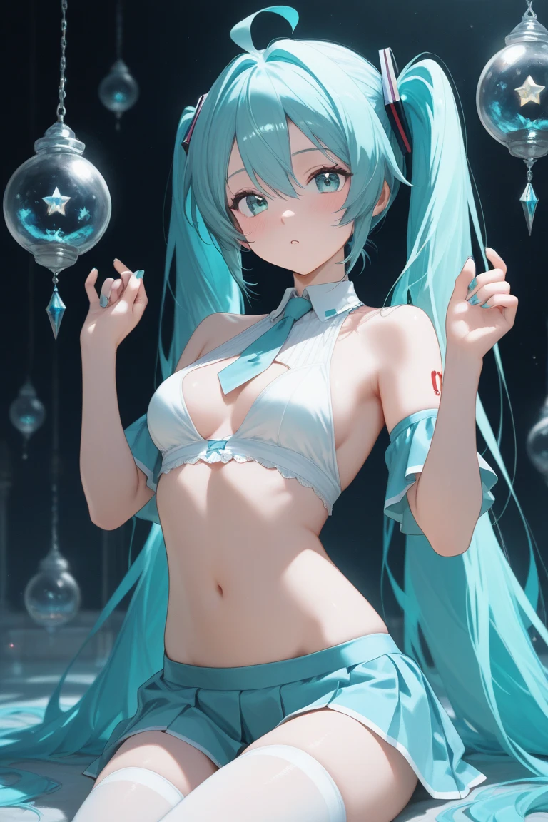1girl , a 17 yo girl , 17 years old , super adorable , full head ,(Upper Body : (small breasts) , Skinny ) , ((tmasterpiece)) , (Very detailed CG unity 8K wallpaper) , best qualtiy , cinematic lighting , (hi-top fade:1.3) , dark themed , Muted Tones , Subdued Color , highly contrast , (natural skin textures , Hyper-Realism , Soft light , sharp) , (Hair : (Light Cyan Hair:1.5) , (shoulder-length hair) , ponytail , (Cyan Blue eyes:1.5) , beautiful detailed eyes , (Bright eyes:1.5) , (Very fine and beautiful) , (Beautiful and detailed eye description) , ( Background : (Random Amusement park at night Background) ) , Blur Background , (Topless) , Periwinkle Big Shape Jeans , Light cyan Furry Strapped Combat Bootie Boots , Full body shot , random view ,(Joyful Emotion:1.5) , Happy expression , (Pose : random pose , smile shy ) , (hair covers one eye : 1.5), Navel, small breast