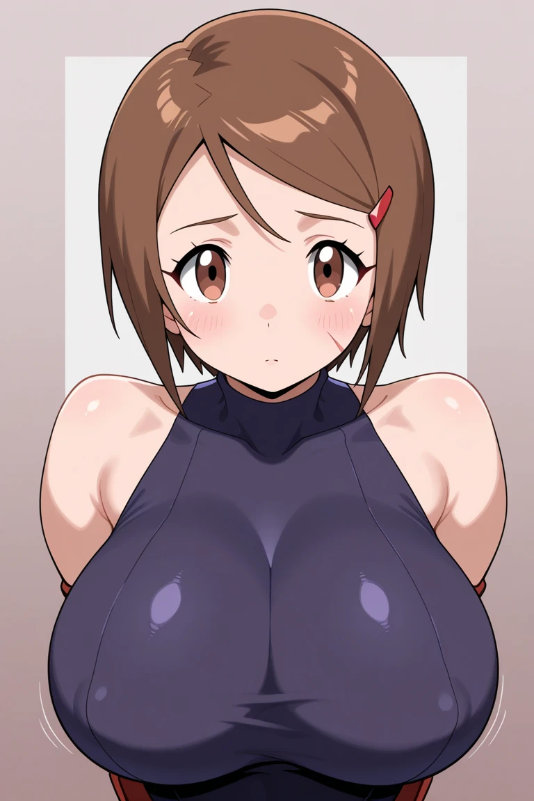 1 woman, alone, 8K, masterpiece,, Masterpiece, 8ก, (big breasts:1.5), Cute face,  , look at the audience., smile , (nipple:1.6), (hairy:1.8), blue panties, 