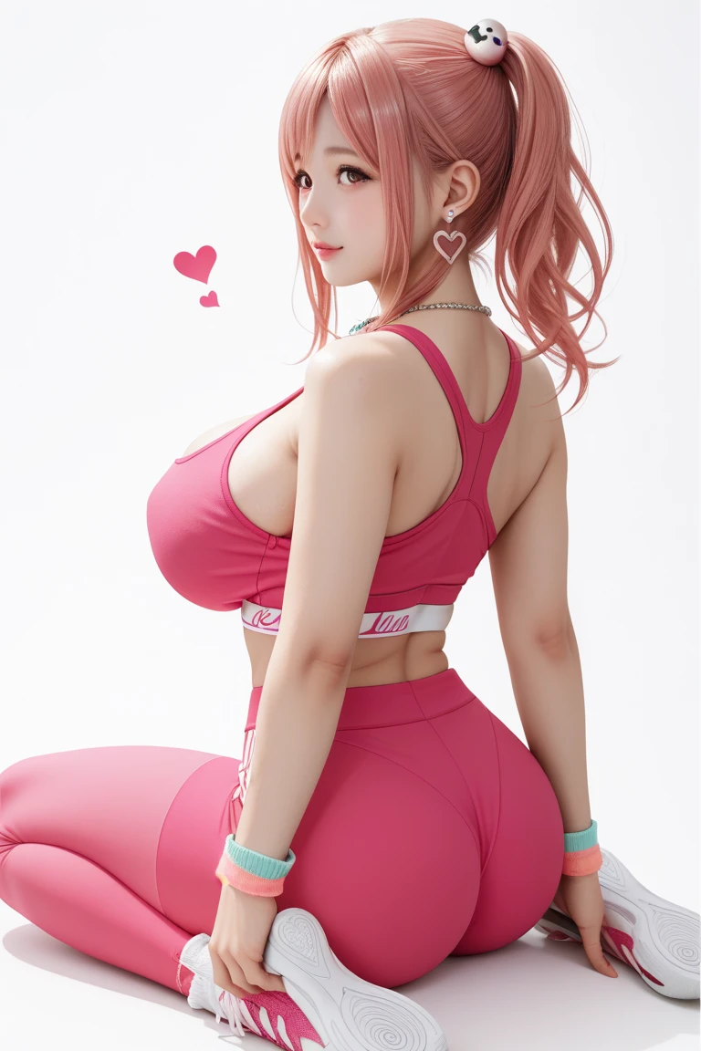 a beautiful detailed girl, red eyes, mature face, mole under eye, long white hair in pigtails, (((gyaru))), gyaru hairstyle, taking a selfie in a bedroom, wearing smooth pink tight clothes, posing with good hips and long legs, slim athletic figure, pretty face with arms, 2-4 year old female model, sporty, gym clothing, showing midriff and belly button piercing, large breasts, (best quality,4k,8k,highres,masterpiece:1.2),ultra-detailed,(realistic,photorealistic,photo-realistic:1.37),HDR,UHD,studio lighting,ultra-fine painting,sharp focus,physically-based rendering,extreme detail description,professional,vivid colors,bokeh