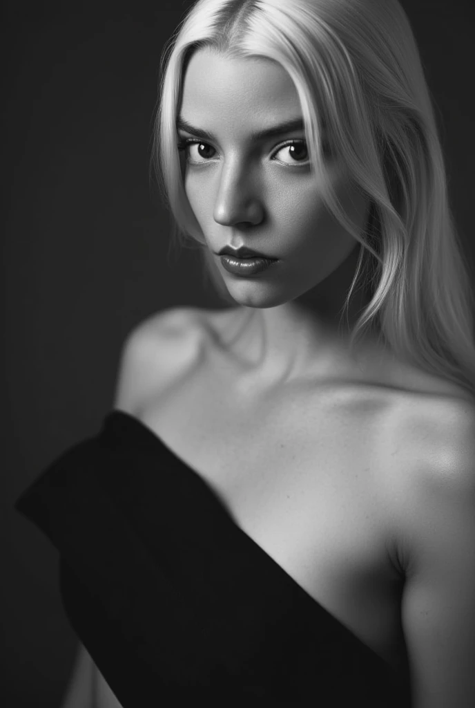 styles, Model Essay Style, RAW photo of blonde girl, ((Monochrome photography)), 1girl in, ((Facing the front)), Detailed photos of faces only, ((Vermilion lips)), Detailed clavicle, face perfect, straight haired, top-quality, ultra-detailliert, film grains, A hyper-realistic, ultra realistic textures, masterpiece, highly detailed CG unit 8k wallpaper