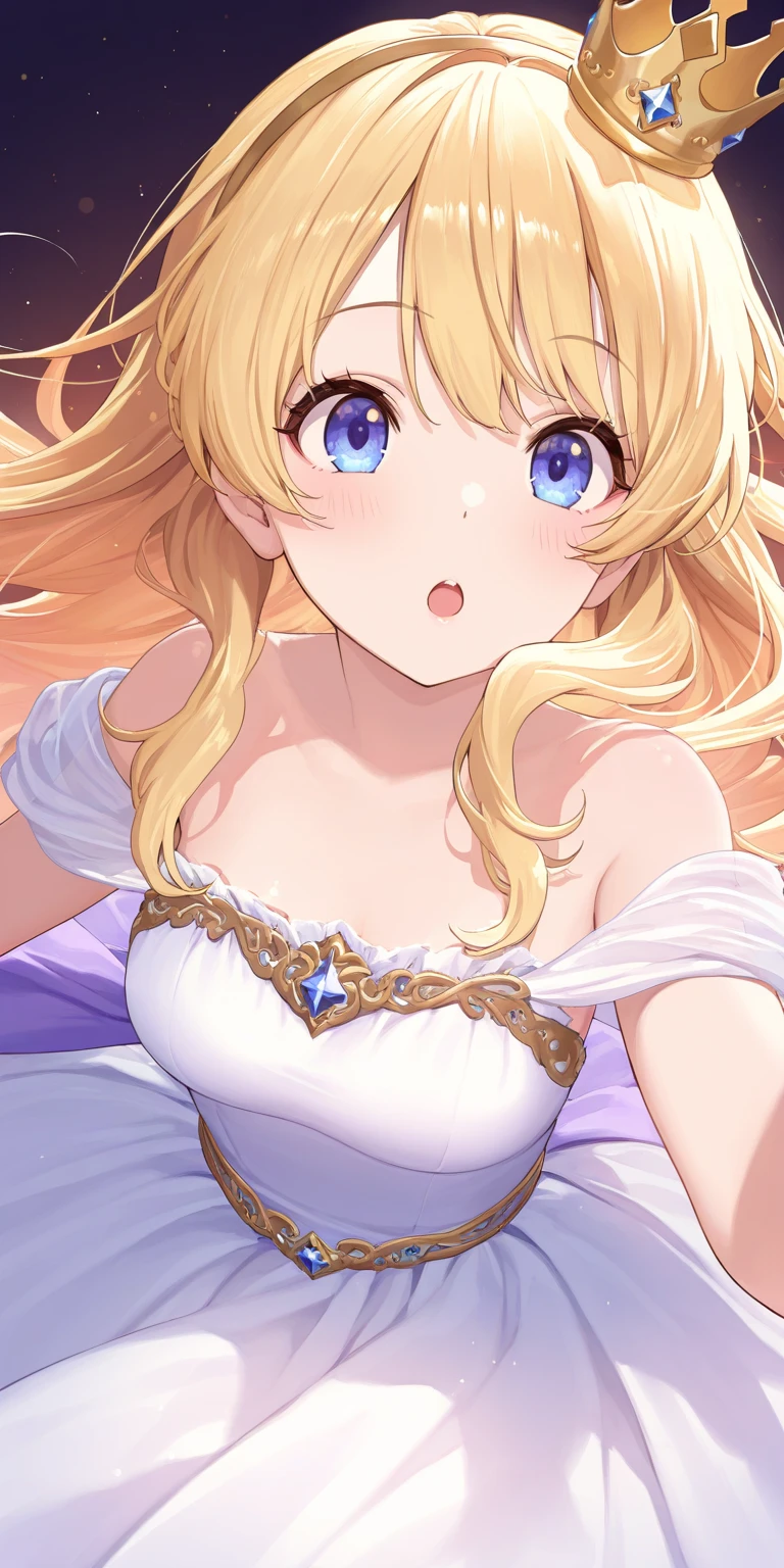 tmasterpiece, 8K, Focus sharp, A high resolution, A princess, beuaty girl, Fantastical A princess dress, Fluffy layered prom dress, big bust bra, collars, Focus sharp, Meticulous clothing design, Colorful, Whimsical, Fantastical, magical，with smile