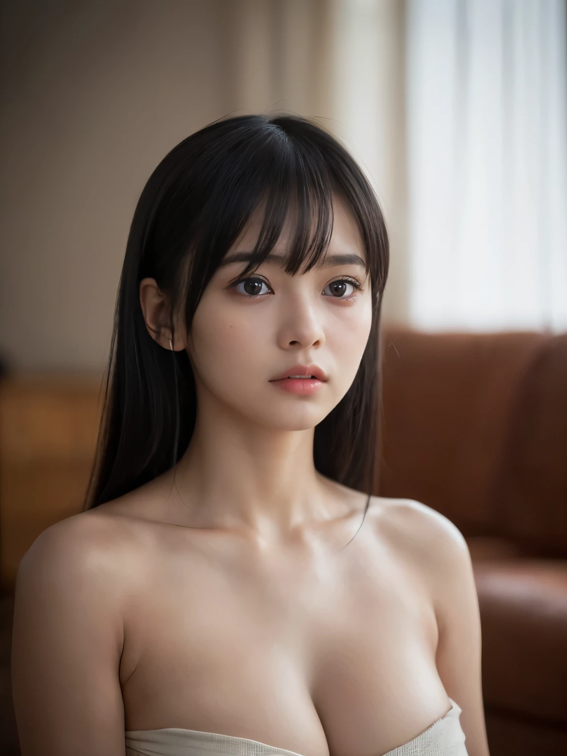 a closeup, masterpiece, top-quality, Raw foto, Photorealsitic、Aori Shot、unbelievable Ridiculous, beautiful a girl, High brand ultra-luxury dress with open chest、Glossy fabric、Half-up hairstyle、small brest、The look of joy when reunited with a lover、((Hide your mouth with your hands))、Hair fluttering in the wind、女優、On the red carpet、depth of fields, hight resolution, ultra-detailliert, finely detail, ighly detailed, extremely detailed eye and face, Sharp pupils, foco nítido, Cinematic lighting