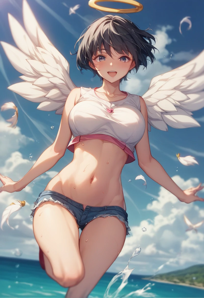 A woman’s (((t-shirt bra))) and panties made entirely out of white, lumpy clouds. (((The bra and panties shown in the image are literally made out of clouds instead of traditional fabric.))) (((Any bra straps in the image are replaced with clouds.))) (((The clouds are solid, with no gaps or openings.)))