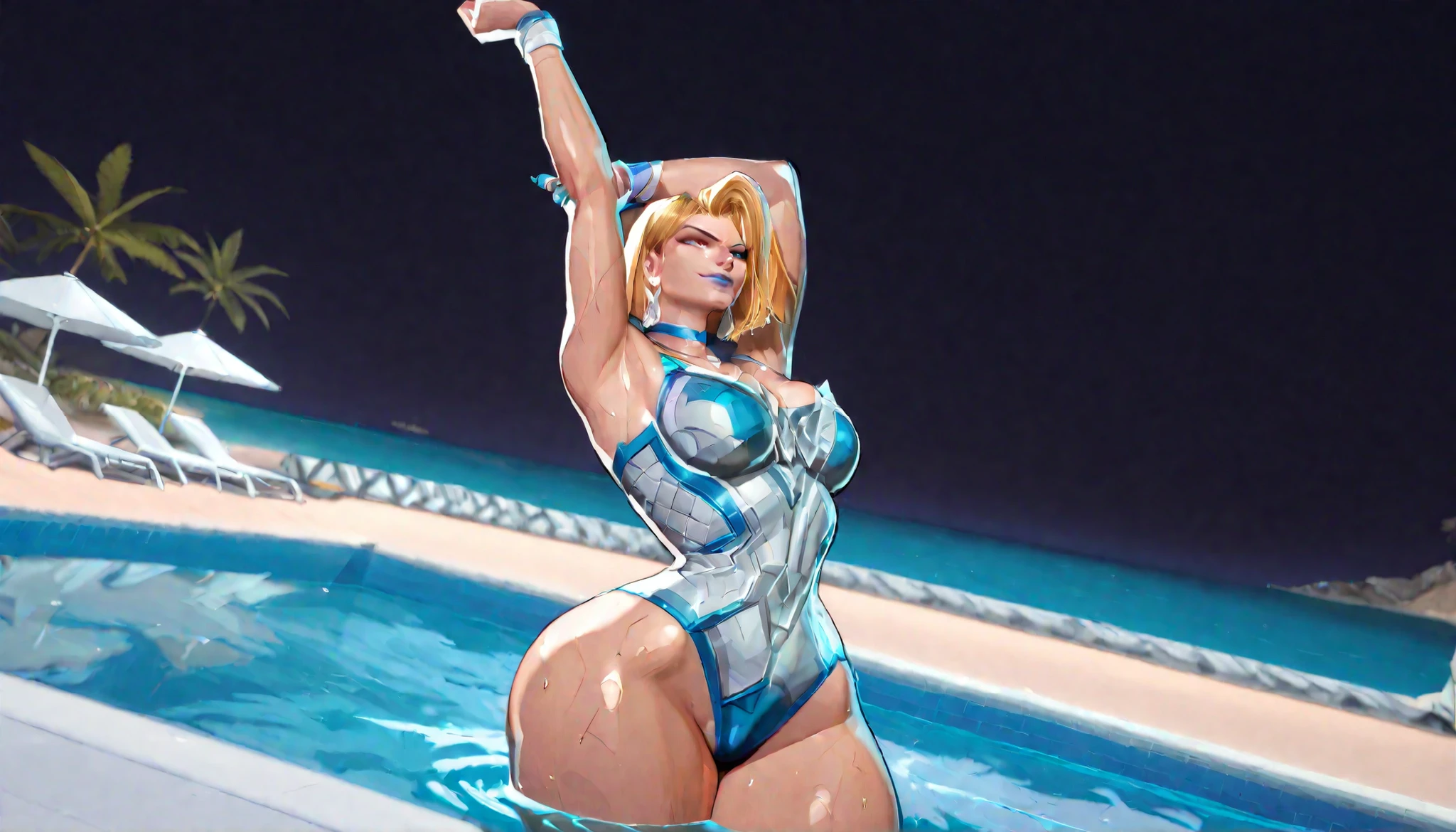 Sailor Mercury with big breasts, high legs, shackles, shackles, collar, tied up with chains that cut into her body, crucified against the wall, and imprisoned in a dungeon.