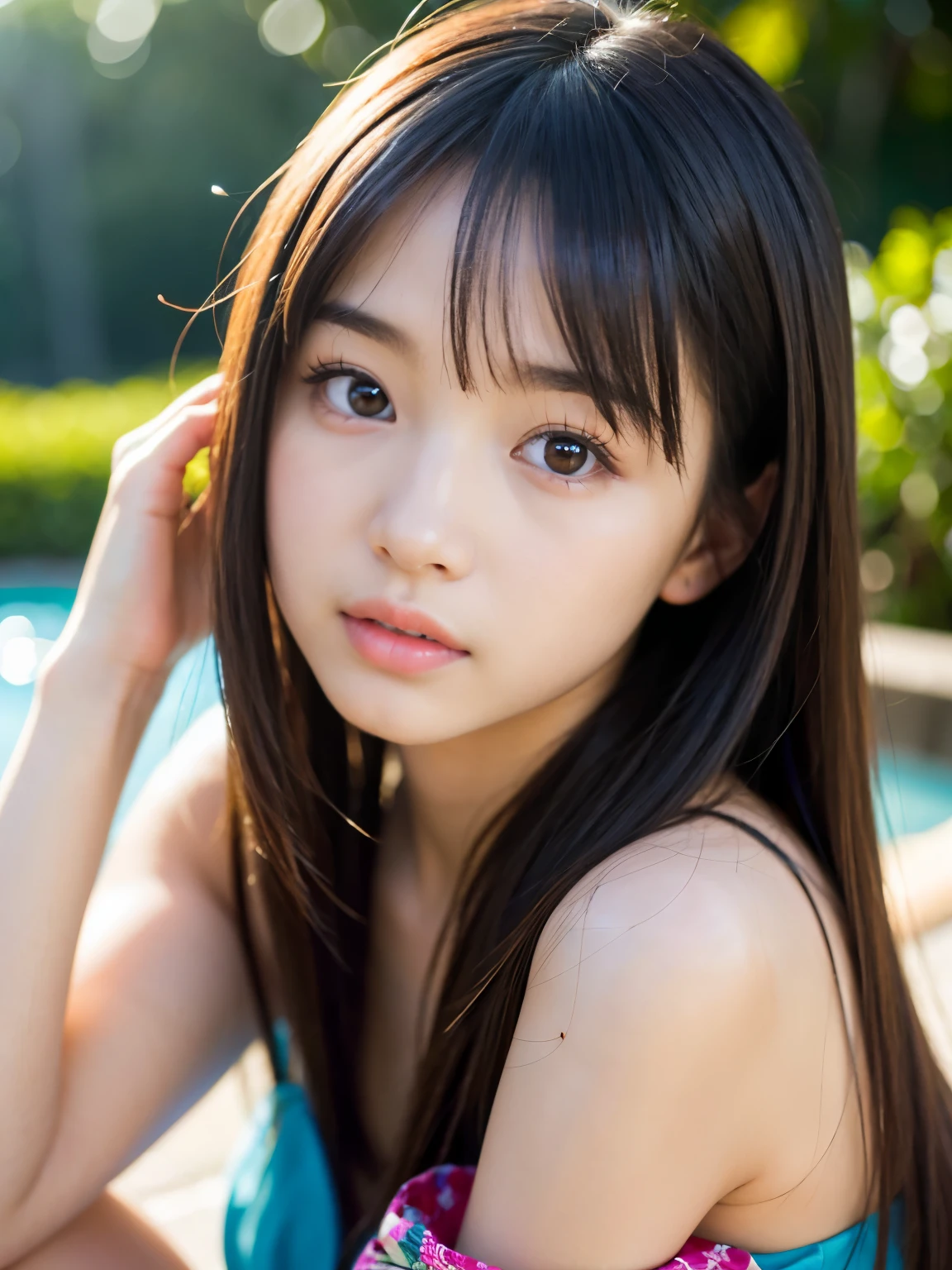 masutepiece, Best Quality, 8K, 15yo student, Teen, Raw photo, absurderes, award winning portrait, Smile, Solo, (Night:1.8), Idol face, violaceaess, Delicate girl, Upper body, Digital SLR, Looking at Viewer, Candid, Sophisticated,Thin arms, Professional Lighting, Film grain, chromatic abberation, (Eyes and faces with detailed:1.0), (Bokeh:1.1) , kimono