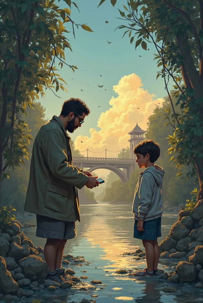 painting of a young man and a in a river with a red pool sign, norman rockwell ross tran, ross tran and michael whelan, pino daeni and dan mumford, pool, wadim kashin. ultra realistic, super realistic painting style, hyperrealist portrait in a river, realistic oil painting, pools, realistic illustrative painting, realistic painting style