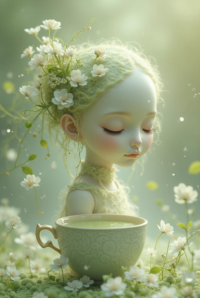 Fairy sleeping in a teacup
