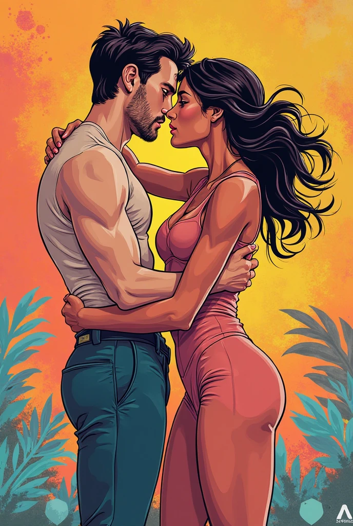 One Handsome short-haired tall huge beefy muscular Chad Man in the center hugging four beautiful bitches tackling him and touching him and feeling him, dressed like Greek gods, perfect bodies with nice asses, women: very long flowing hair, flowers in hair, seductive, tattoos, ornate materials, golden hour, , jewelry, 8k photography, raytracing, photorealistic, masterpiece, in love, grins, perfect faces, Flirtatious, setting: a beautiful garden flowers meadow, harem, watercolor, racially diverse, kissing each other, adoration, worship, One Man four women, ((1 Man Without Clothes 4 Women hugging))