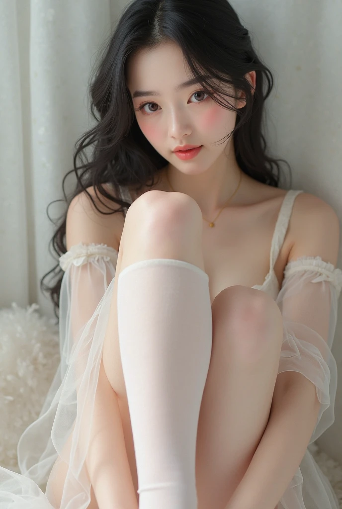 masterpiece、8K、32K、highest quality、(Detailed both eyes)、(cute japanese woman、bangs:1.3)、23 years old、1 girl、elegant、black hair、(oraloid photo:1.4)、Sexy Gravure、back、look here