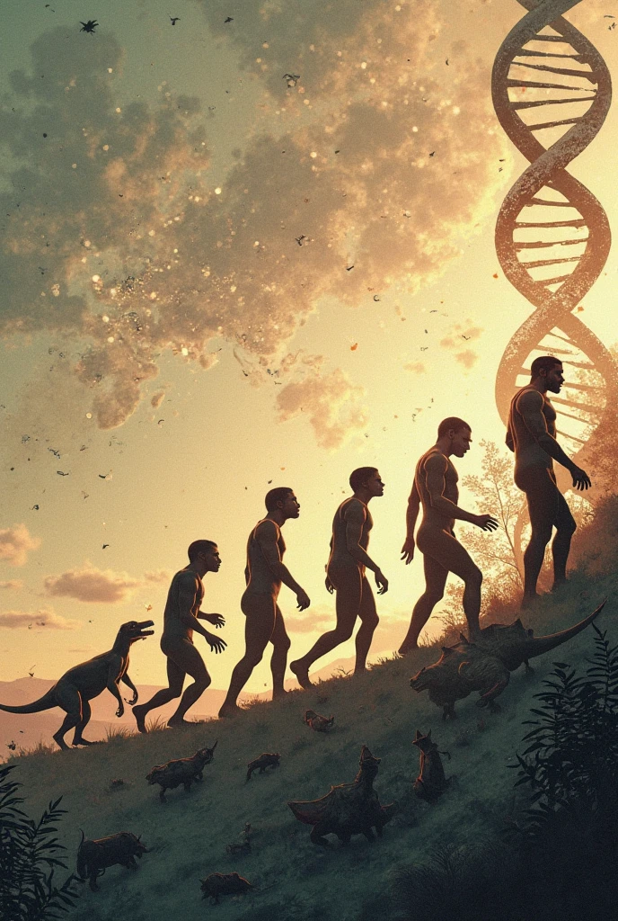 Human Evolution in Africa. Leave the left half and top third of the image without characters, then, where will I put the text.