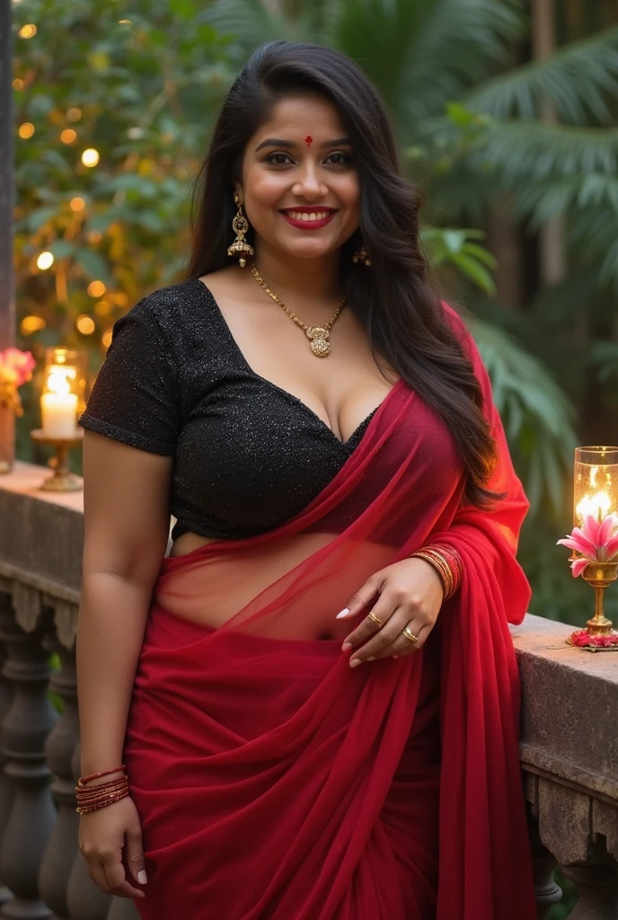 27yo tamil light chubby milf + red saree+uncovered navel+deep clevage + bitting fingers