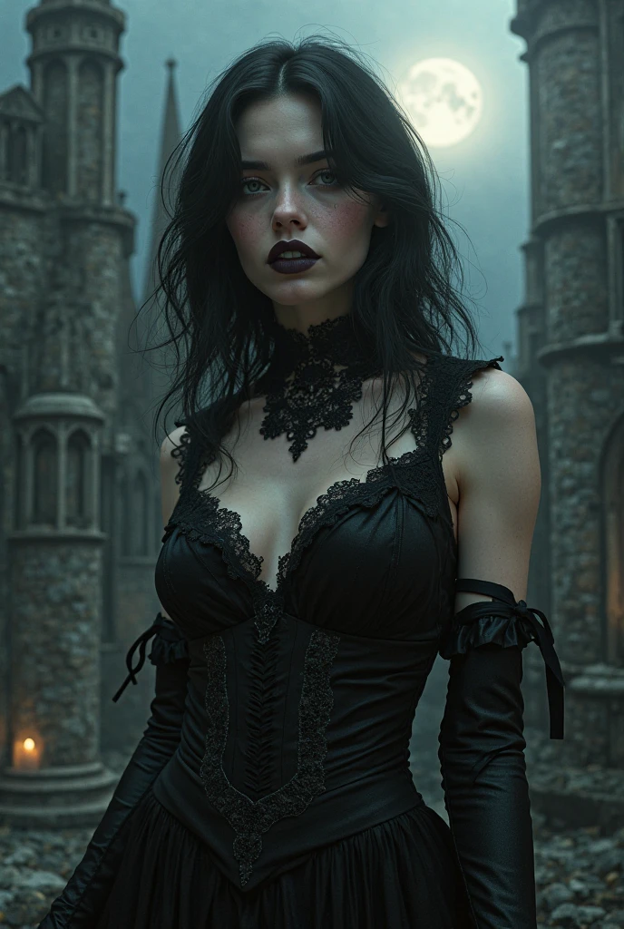 of approximately athletic gothic style with tight clothing in a realistic photographic style