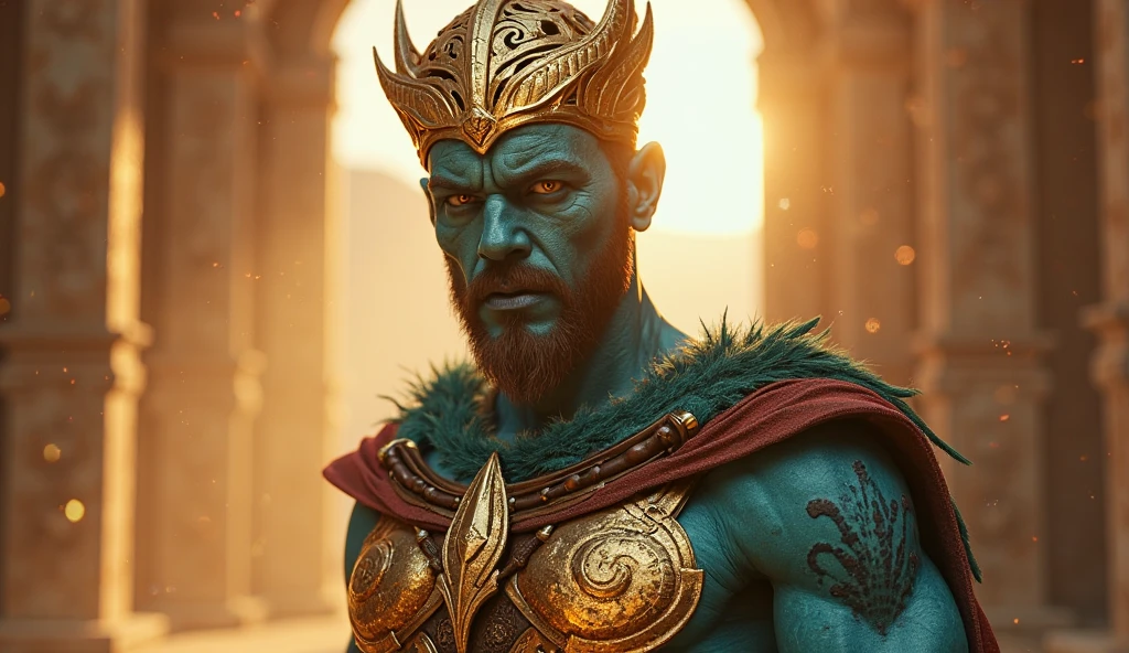 Paint an evocative 8K image depicting the terrifying Greek god Hades , immortalized as a statue that reflects the epic aesthetic of 'God of War'. Position the statue in a suspenseful-soaked environment, its surroundings gently blurred to amplify its presence. Use grand lighting to cast intricate, enveloping shadows, Igniting the spirit of an epic adventure.