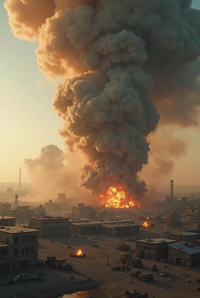 high quality, 8K Ultra HD,a huge explosion in city of Israel, by yukisakura, high detailed, absolute reality