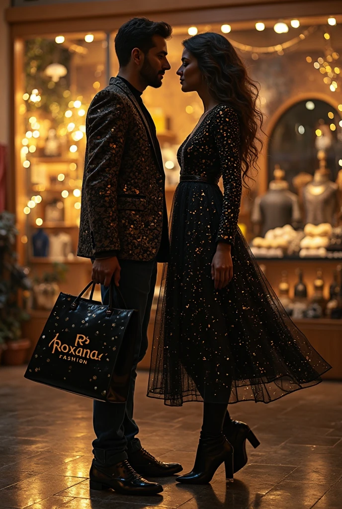 Couple in love, in dark outfits , they have beautiful crystal glasses in their hands, high quality, photographic photographicity, 4K