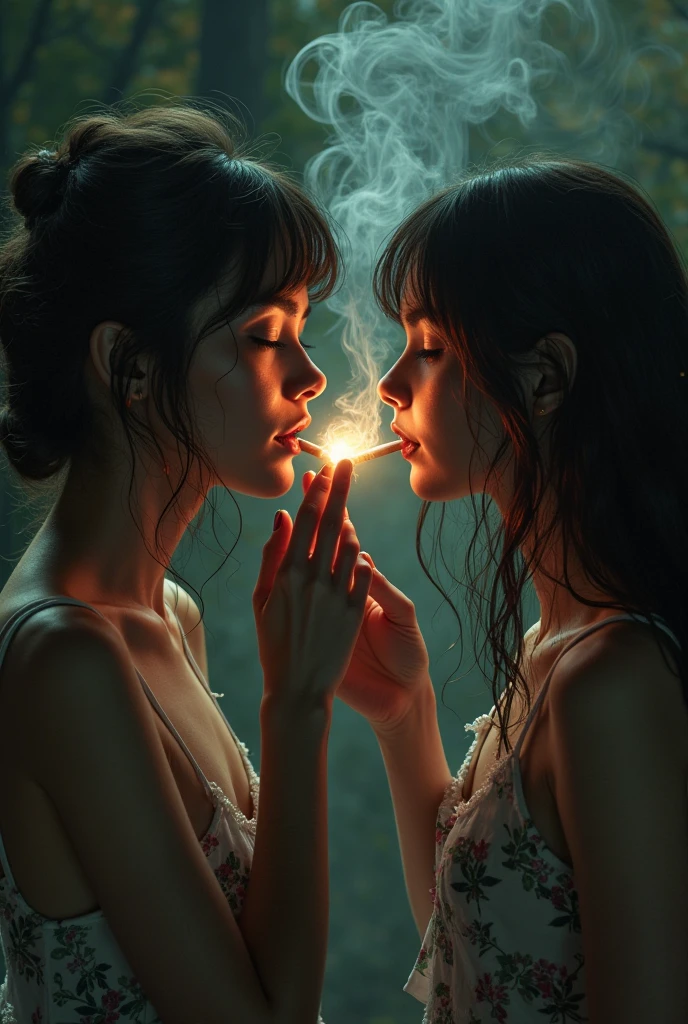 (A ( kid , Magical spiral eyes , fighting two sexy beautiful girls they are wearing legging, they got Hypnotized when they see into his eyes ,thees eyes also start glowing like the kids and knees on the floor and kiss her feet and worship, two beautiful girls become her pet and kiss on the lips (crawling)
(realistic)