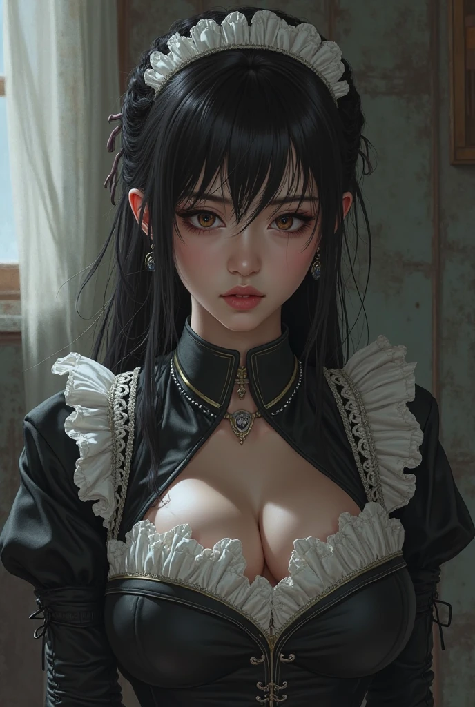 (best quality, Masterpiece: 1.1), (loyalty: 1.4), 1 woman, upper body, long hair, Five-star Hotels, black corset, Messy clothes, trousers