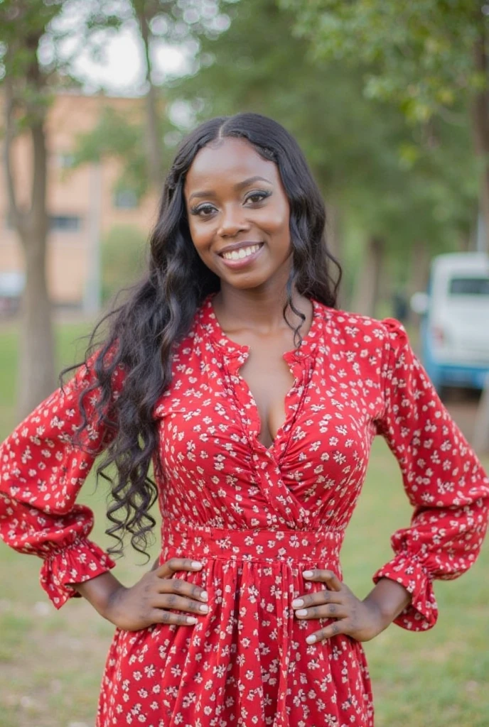 Very attractive 23 year old mixed race Zambia girl, light skinned, nice thighs, light skinned legs, bright smile, full lips, gorgeous body, short light black tight dress, full body,