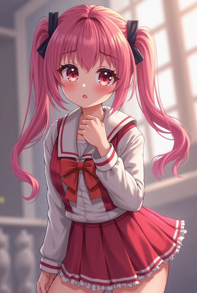 (chibi:1.4),chibi character,chibi style, toe, (cwhite background:1.4),full body,masterpiece, high quality, 4K, HDR,, High quality, stunning artwork of a slender teen girl with voluminous hair, a big smile, and a playful expression. She wears a sailor hat and a sailor dress, with a peek of lace panties visible as her skirt rides up. She's enjoying an wafer, creating a messy yet adorable scene. The background showcases a sunny summer beach, with crystal-blue waters. Her hair is black, and she has pink highlights in her eyes. The focus is on her face and upper body.
