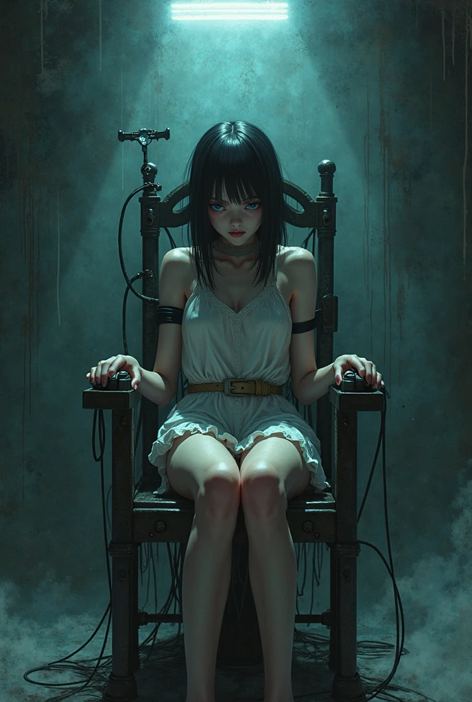 Torture Chair」It was an acrylic case with the words。High backrest、Restrained in a cheering position、Ankles and thighs、Then he was restrained by a thick belt around his waist and chest.。The base is strangely small for a chair.、At most it's only about half the size of my butt.。Instead, place your thighs on the floor.2The boards of the book are stretched out、Japanese girl slave is tied with her legs loosely spread。