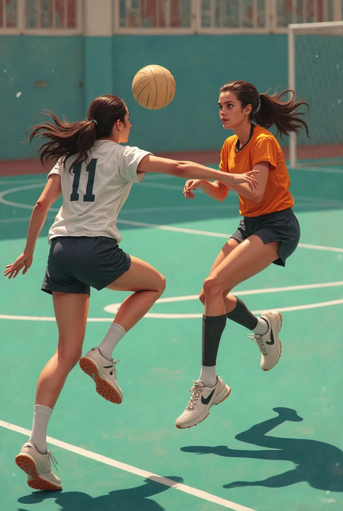 a little secondary school girl are playing basketball with her teammates