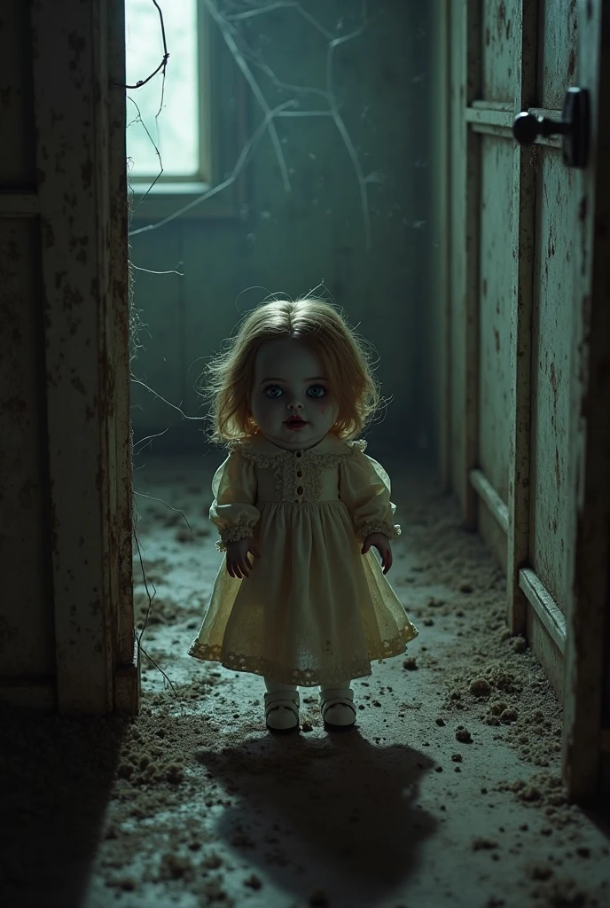 a grainy real polaroid photo of a haunted doll.
flash photography, dimly lit, bad lighting, dark background, creepy, nostalgic, night time, moody ambience