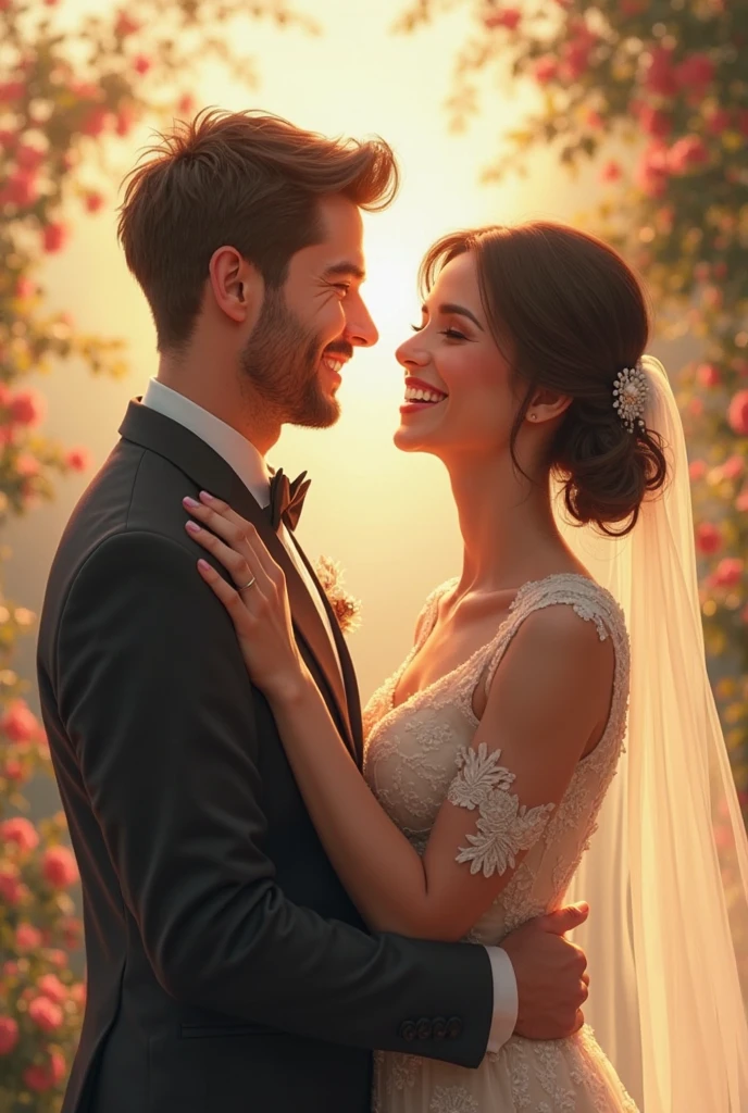 A woman a man, they look at each other laughing, he they tutusmuşlar, they look at each other and laugh, sevgililer,