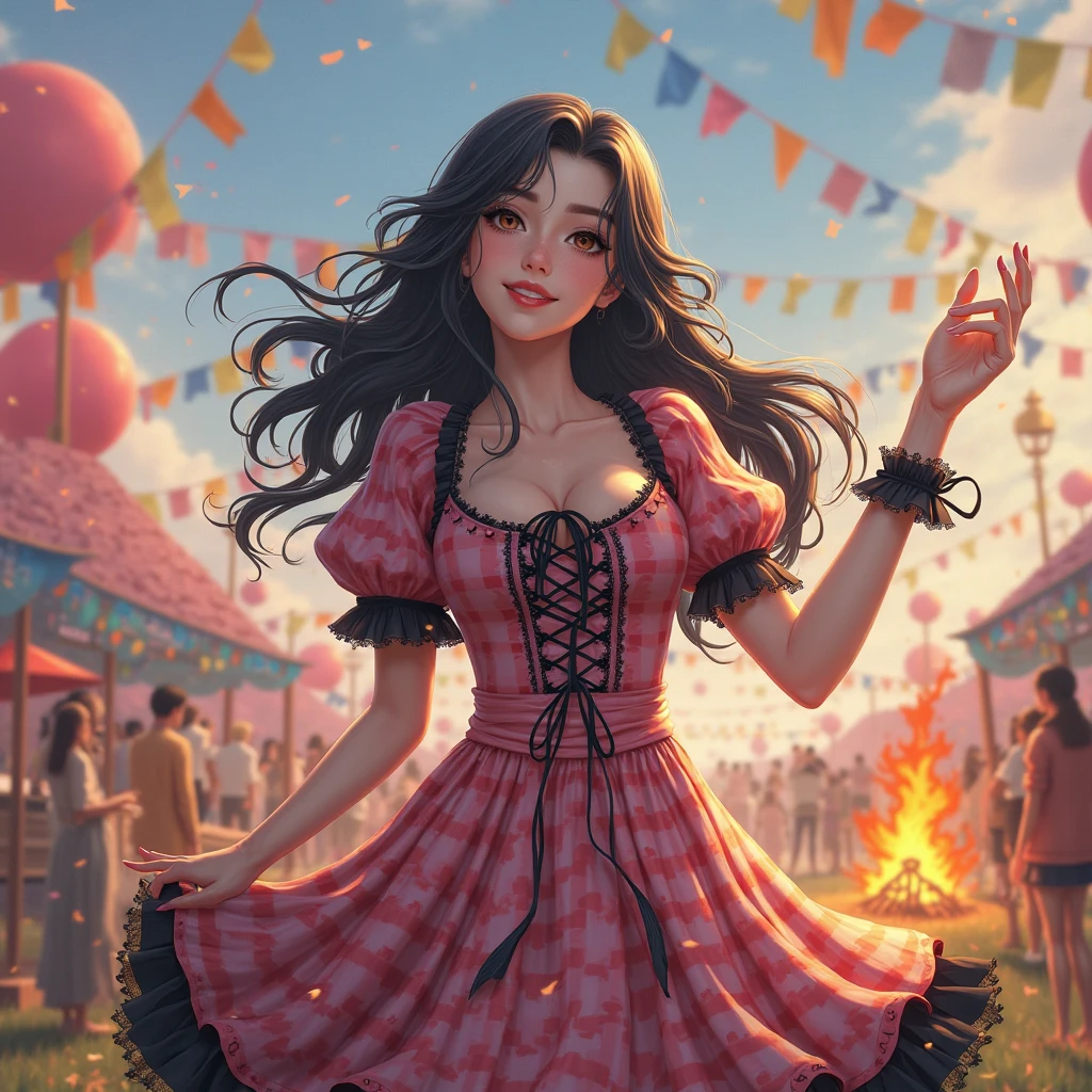 A girl holding flowers, colorful balloons floating in the sky, meadow, dancing, holding flowers, happy, happy, perfect quality, clear focus (clutter-home: 0.8), (masterpiece: 1.2) (Realistic: 1.2) (Bokeh) (Best quality) (Detailed skin: 1.3) (Intricate details) (8K) (Detail Eyes) (Sharp Focus), (Happy)