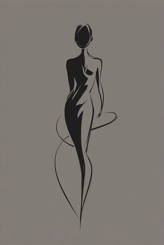 singlelineart style, black and white, drawing of the silhouette of a naked woman, seen by the side