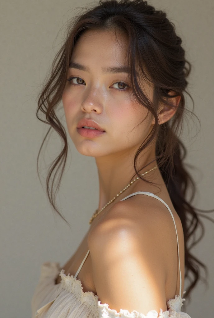 (8K、RAW Photos、Highest quality、Masseter muscle area:1.2)、Very detailedな、Super Resolution、(Realistic、Realistic pictures:1.37)、Portraiture、High-quality RAW color photos、Professional photography、hVery detailed and beautiful、Very detailed、8K Image Wallpapers、Amazing detail、Large file size、Official Art、HVery detailed CG Unity 8K wallpapers、Very detailed美しさ、Very detailed顔、Very detailed目、Very detailed肌、Very thin fingers、hVery detailed nose、Very detailed mouth、Perfect Anatomy、Detailed Background、Detailed clothing、1 Girl、30th generation:1.4、Beautiful woman、Realistic body、、White skin、Glowing Skin、Because I'm Slim、Handsome body、Black-haired、short hair、(Bang bang: 1.2)、A shy smile、cute、cute faces、A vivid face、Delicate eyes、Order the sauce、See-through、Earrings、looking at the camera、Cowboy Shot、positive、Standing posture、Contrapo、Dynamic Lighting、Medium chest、Beautiful legs、Upper Body:1.3、gravure、Full Body Shot、I can see her cleavage、Bra is visible、