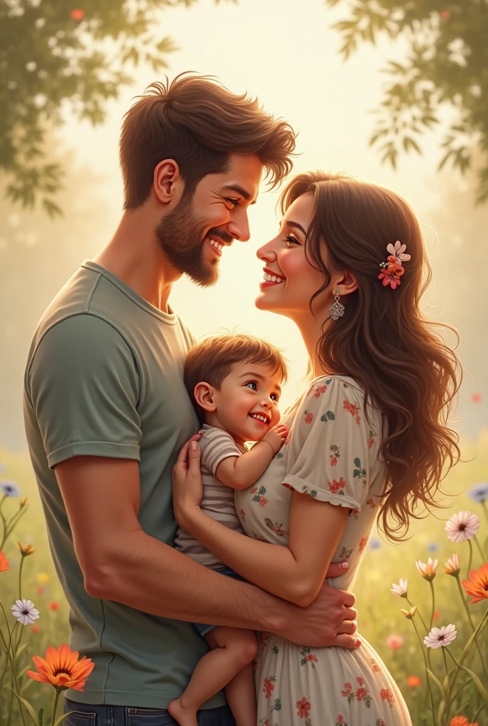 Family of four. SIX months old baby girl. FOUR years old baby boy. Husband and wife. Realistic. Light. Family pic. Young couple. 26 & 26