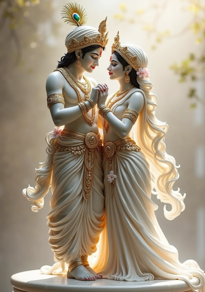 Radha is women krishna men love statue pose. Wid angle shot
,both clear faces back colur