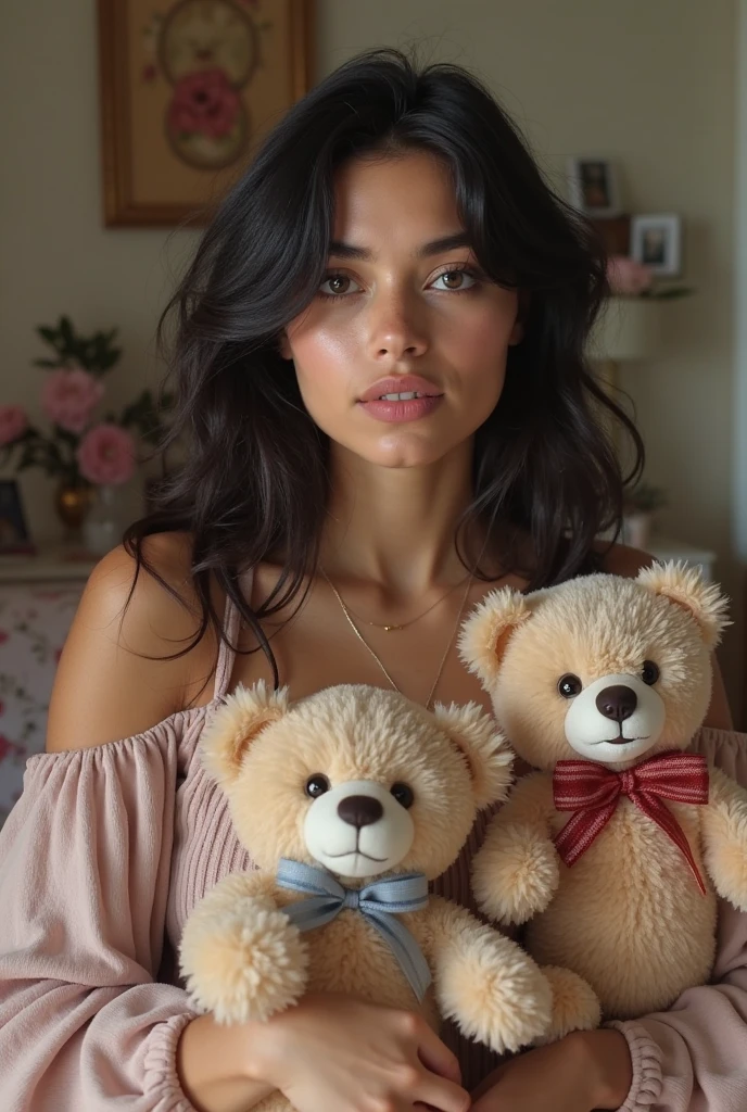 Kimbra surrounded by teddy bears completely naked and smiling