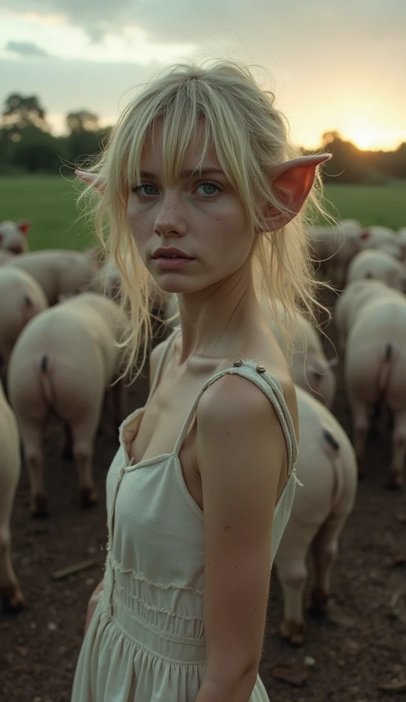 analog film photo, photo of a Taylorr Swift with elf ears, azure eyes, shaggy blonde bob cut, sun-tanned complexion, tall stature, athletic, voluptuous hourglass figure, full hips, plump round buttocks, wearing a linen mini-dress, strolling through a sunny Mediterranean olive grove, resembles Taylorr Swift, RAW Photograph, dslr, soft lighting, high quality, film grain, Fujifilm XT3, detailed skin with visible pores, insane details, masterpiece, 8k, 35mm photograph, dslr, kodachrome, faded film, desaturated, grainy, vintage, Lomography, stained, highly detailed, found footage, close-up shot, elven ears