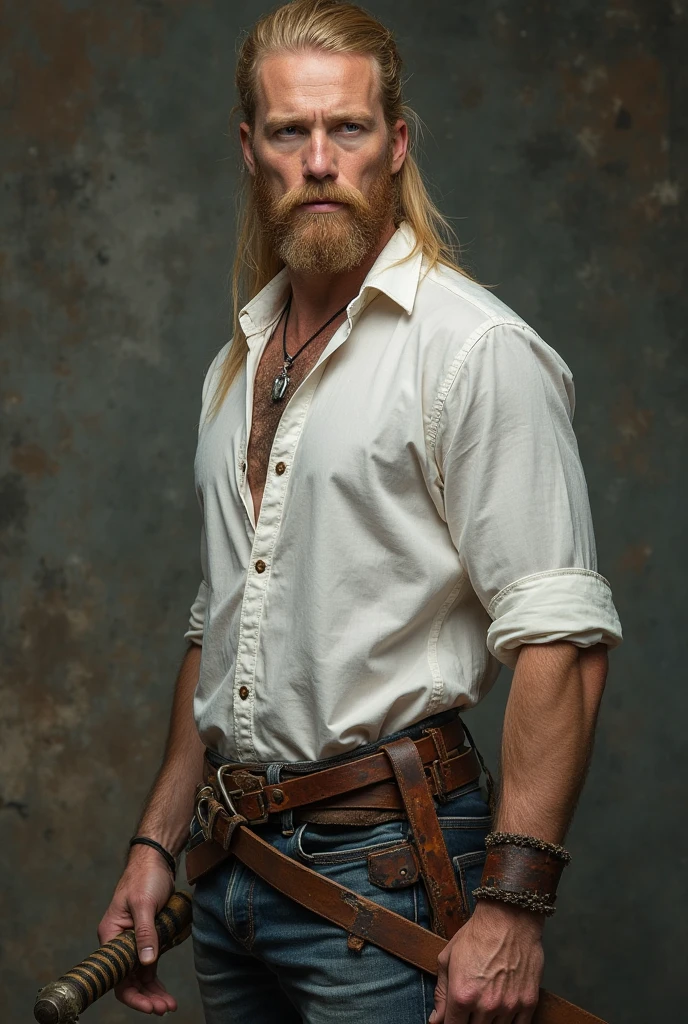 hairy bearded lady brune beard, blonde hair, hairy chest, style pin up