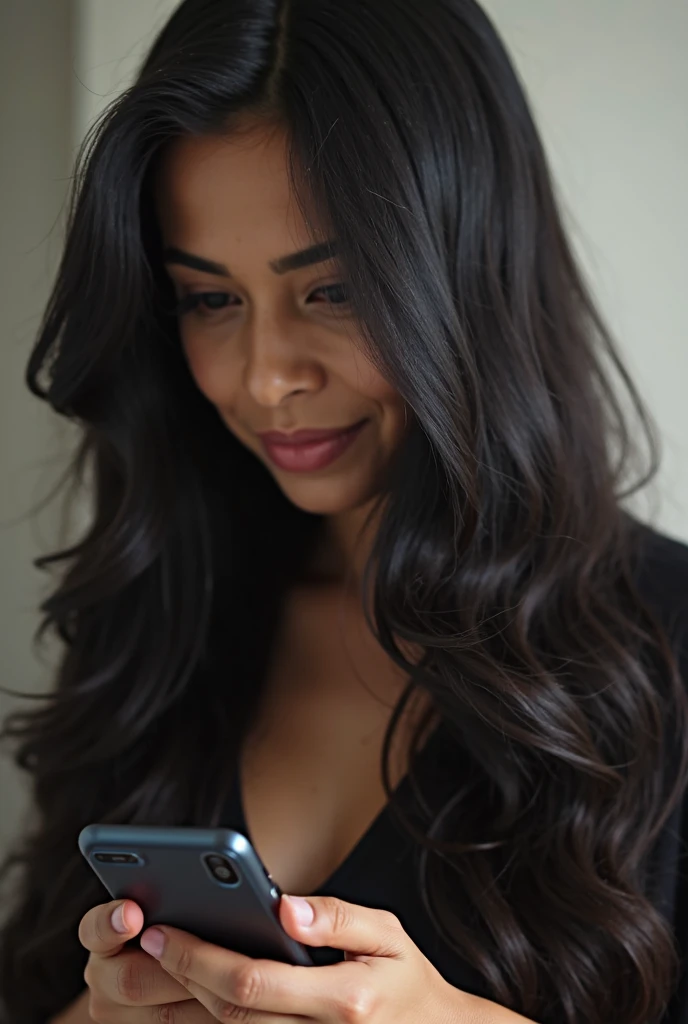 Ultra realistic and natural mirror selfie of a pretty cute 18 years old girl, brown skin, Curly hair medium volume, medium length hair, mid back, cute round face, pink makeup
