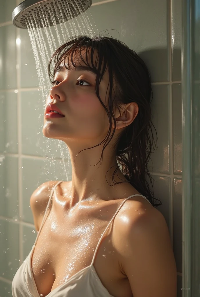 NSFW, Fashion photography portrait of Nanki, Nanki, full body, sweating, wet white dress shirt, transparent, no bra, bottomless, no underwear, sexy look, wet body, water drops, splash detailed, wet hair, (lofi, analog), kodak film by Stephen Wayda, in the shower, TWbabeXL01, dynamic poses, 1girl, floating hairs, (RAW photo:1.2), (photorealistic:1.4), (masterpiece:1.3), (intricate details:1.2), (24 years old female), sunny, ruins, petite, medium breasts, narrow waist, (looking_at_viewer:1.4), from_front, slim_legs, (best quality:1.4), (ultra highres:1.2), cinema light, (extreme detailed illustration), (lipgloss, eyelashes, best quality, ultra highres, depth of field, caustics, Broad lighting, shading, 85mm, f/1.4, ISO 200, 1/160s:0.75) <lora:sdxl_nanki2:0.8> <lora:TWbabeXL01:0.1>