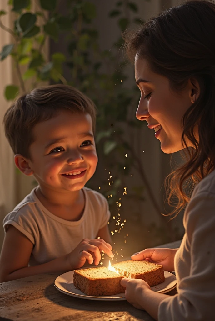 Mother giving a silver ring as a gift to her son