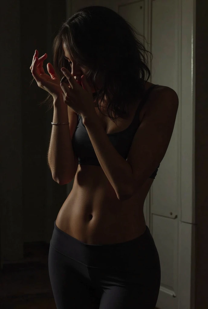 una chica gritando en un cuarto sucio rodeada de demonios. estilo caravaggio con luz directa
