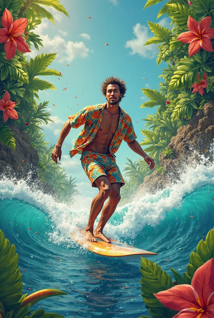 Pop art of a surfer on the beach