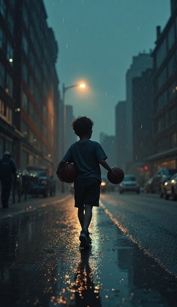1 boy, playing basketball, street basketball, ball, tennis, court, at night