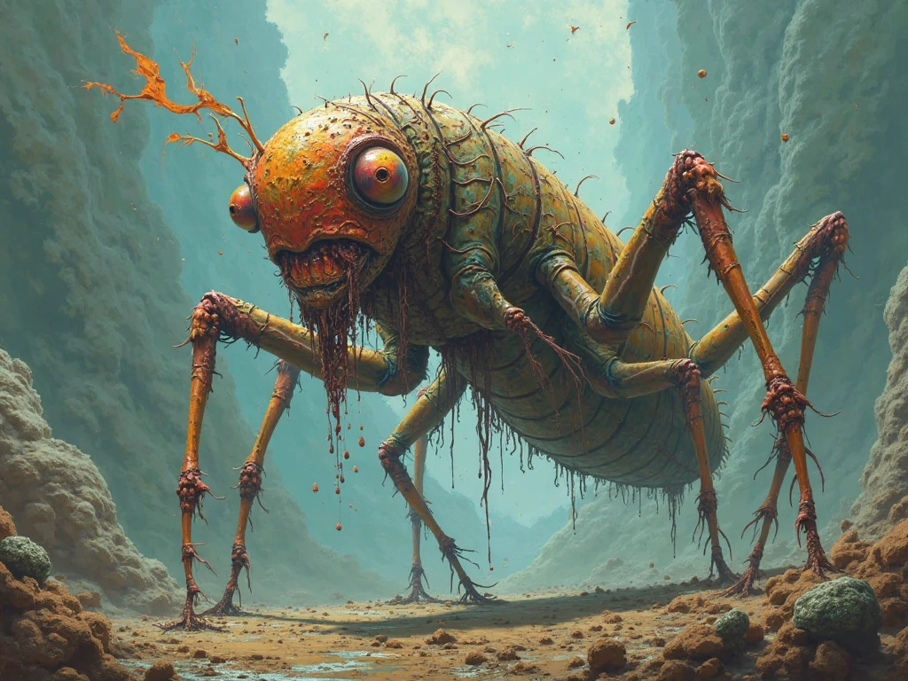 insect, scary, horror, forest, red led, red graffiti, fog, 8k, high quiality, ambient occlusion