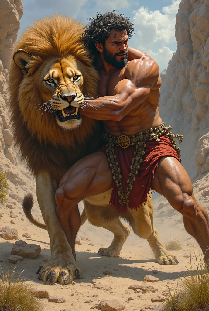 Recreates Hercules fighting the Nemean lion
