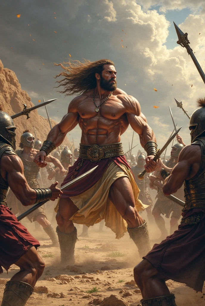 David throwing a stone at Goliath