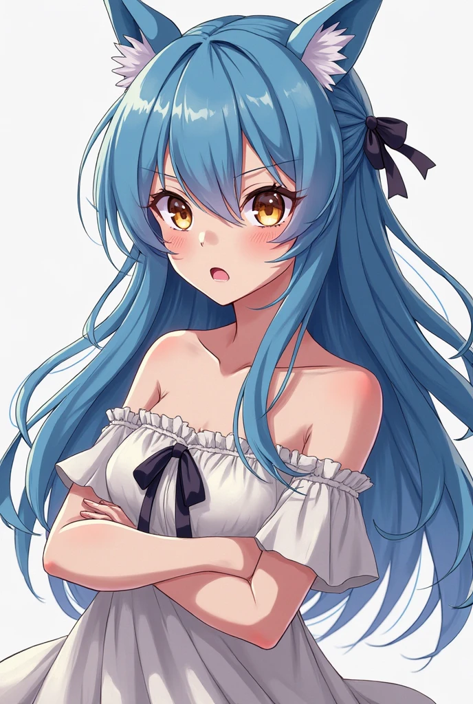 ((Highest quality)), ((masterpiece)), (detailed), One girl,long hair,bluehair,navy eyes,beauty,ponytail,Slanted Eyes、Bad look in the eyes,アニメ,game cg,shiny skin,huge breasts,large breasts,loli,child, very long hair、Tank top,blouse,,evil smile,Have staff