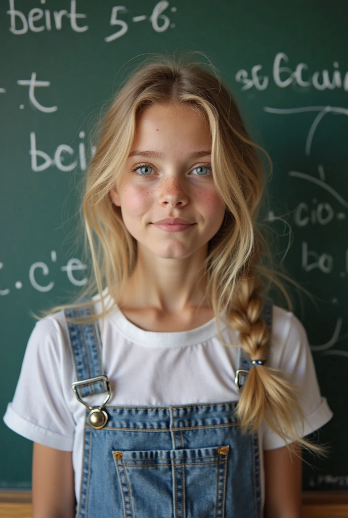 A teen girl with medium length blonde hair, children's pigtails hair, Caucasian facial structure, she wearing a tight red leggings, visible nipples, visible areola, she in a classroom,