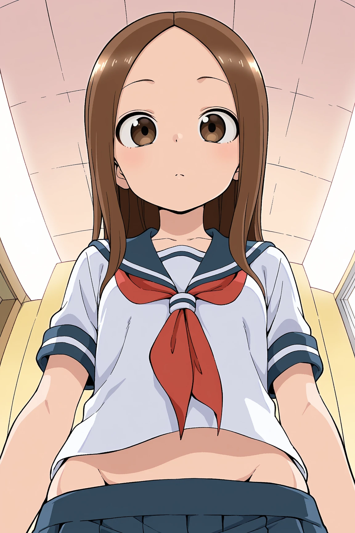 score_9, score_8_up, score_8, source_anime, 1girl, (solo), chibi, short hair, topknot, short twintails, dark red hair, red hair bobbles, hair ornament, brown eyes, blush, (completely nude:1.2),niplles,pussy,(vaginal sex:1.3),(impregnation:1.2),cum flow,(pubic hair:0.7),