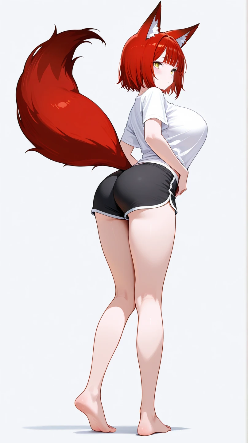 red hair, white body, red eyes, long hair, sky face, stockings, shy pose, panties, cameltoe, behind view, (my little pony), striped underwear, blush on ass, seductive pose, big ass, big breasts, thong, flower crown, voluptuous body, (thigh on fire tattoo:1.3), (High detailed, high resolution), heart cutie mark, ((pony vagina))
