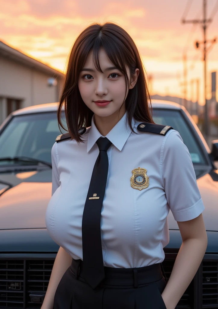 Age 18、Police uniform、Cleavage、(Big Tits:1.6)