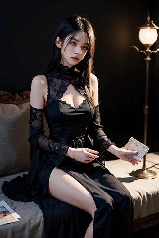 a woman in long sheer skirt, gr3ysh33r very sensual posing